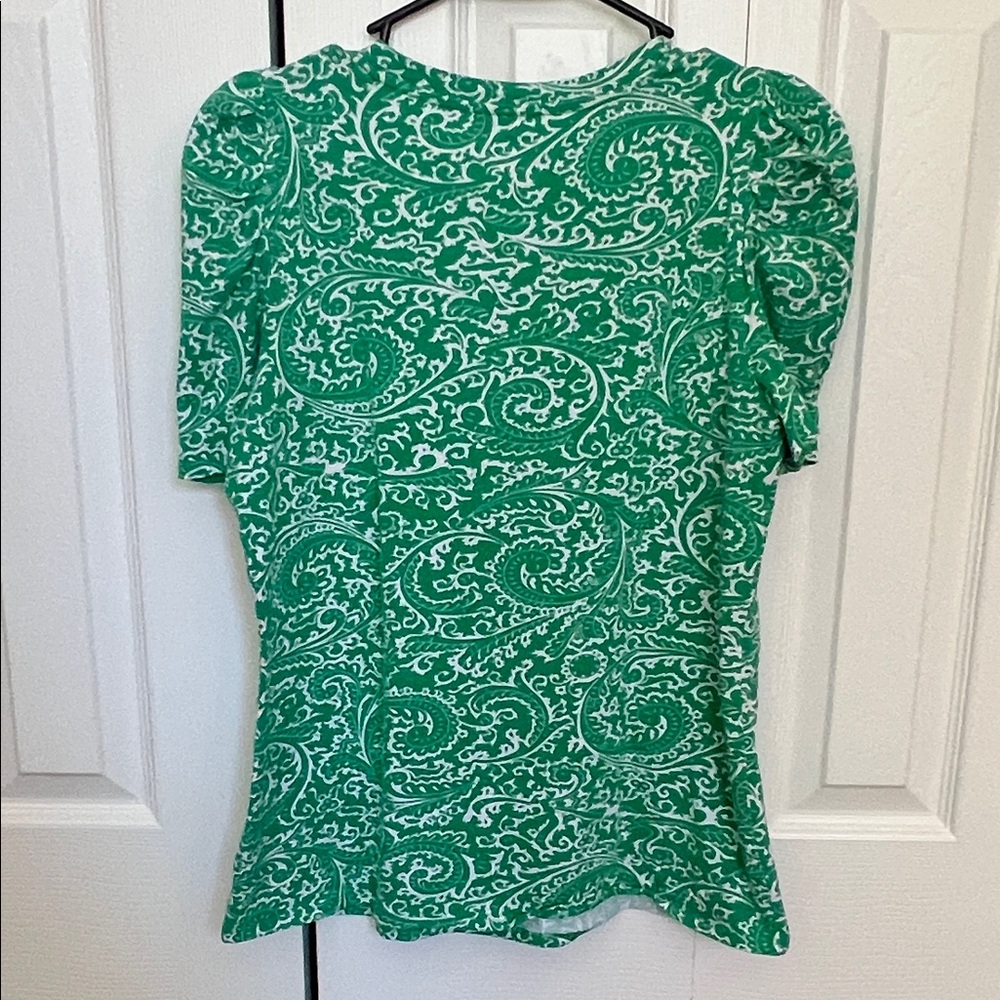 Crown & Ivy Green Paisley Perfect Pima Women's Top Size S - Picture 3 of 4